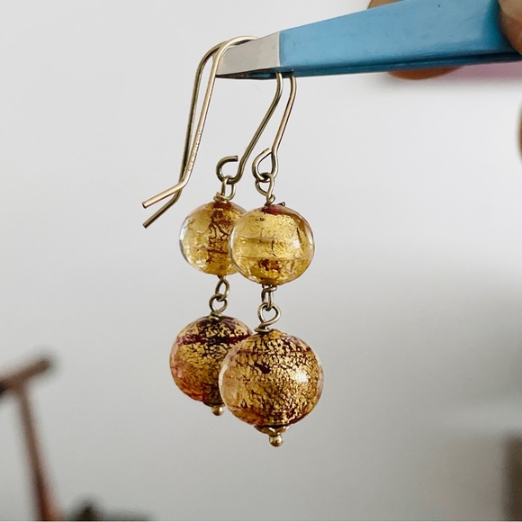 Estate find 14k Gold Murano Glass Dangle/ Drop Earrings MA Michael Anthony Italy - Picture 2 of 4
